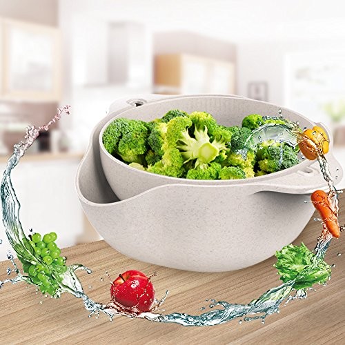 KochWunder 2-in-1 Abtropfsieb und Schüssel mit integrierter Ausgießhilfe